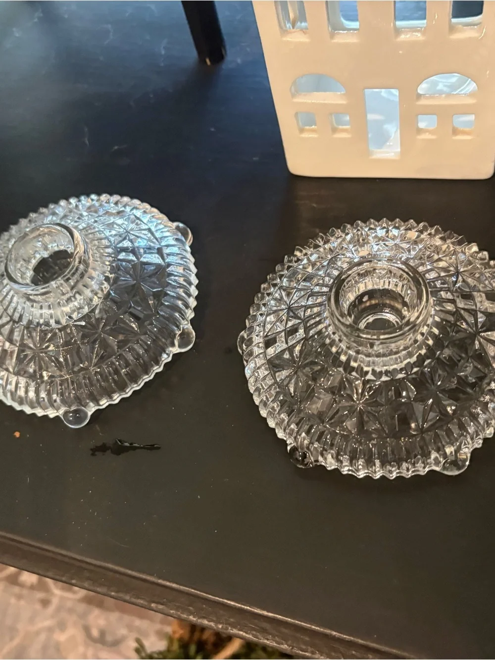 Vintage Pressed Glass Candle Holders- Set of 2